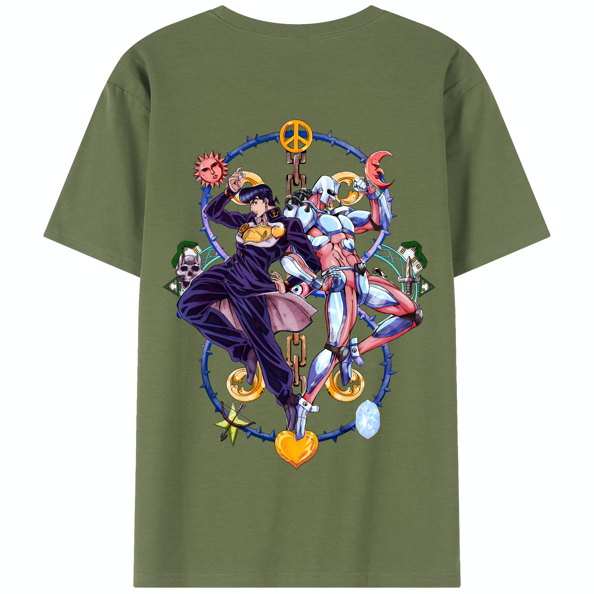 （画像用） ジョジョの奇妙な冒険 ひがしかた じょうすけ JoJo's Bizarre Adventure Higashikata Josuke 綿100％半袖Tシャツ（背面プリント）
